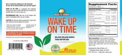 Rise-N-Shine Wake Up On Time bottle with glass signaling gradual morning energy