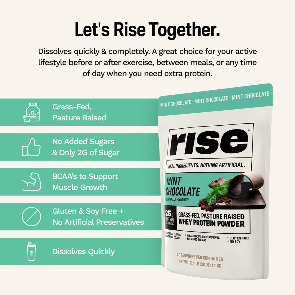 Rise New Zealand grass-fed whey—high-quality protein source.