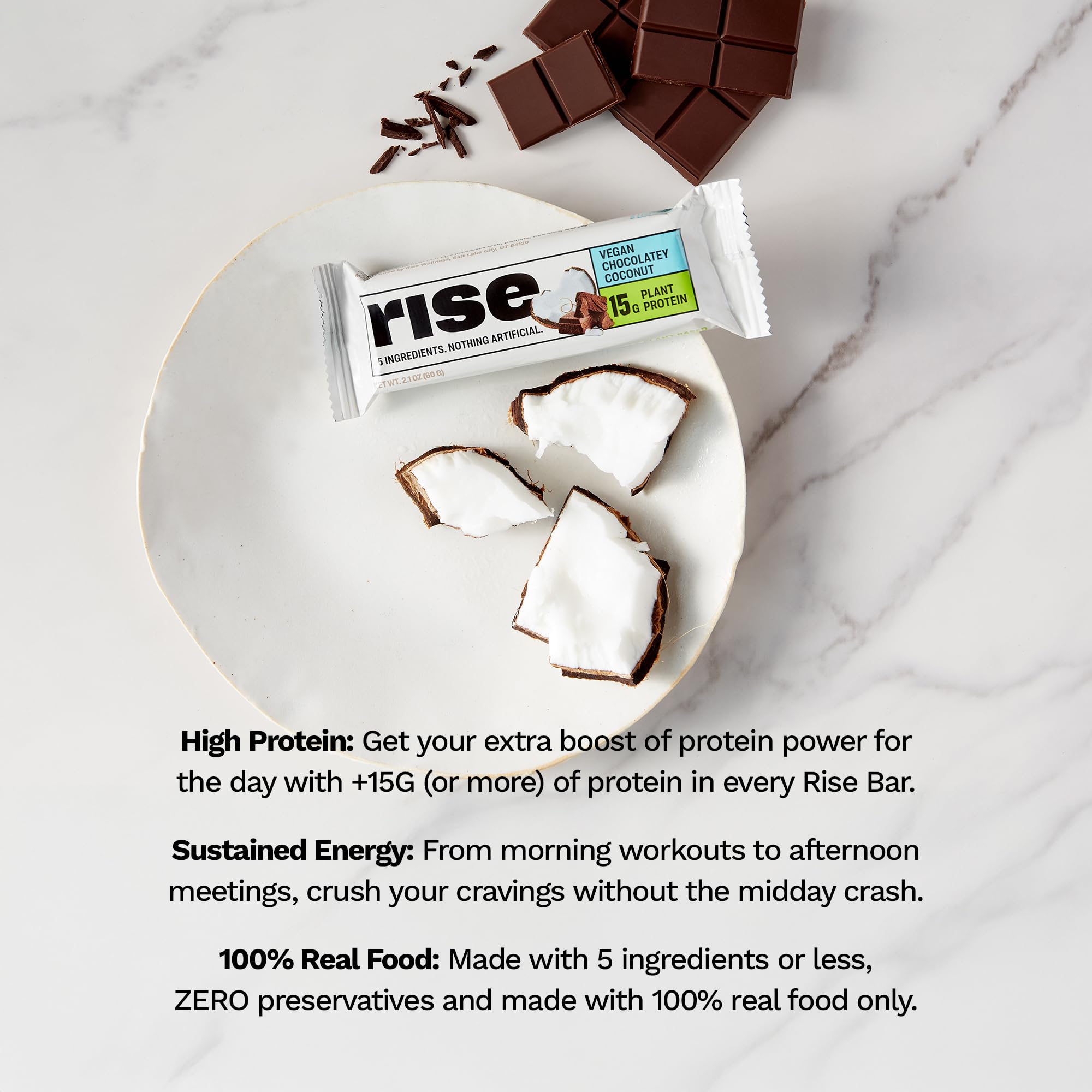Five-ingredient Rise Bar Chocolately Coconut recipe demonstrates clean eating craft.