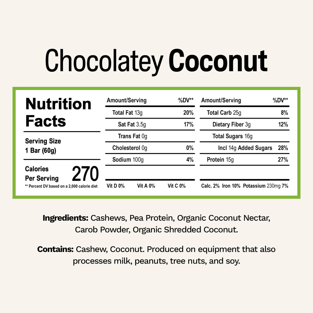 Close-up of Rise Bar Chocolately Coconut bar showing creamy texture and protein appeal.