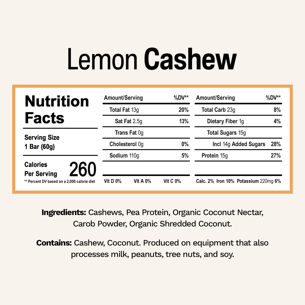 Rise Pea Protein Bar Lemon Cashew close-up, creamy texture and 15g protein