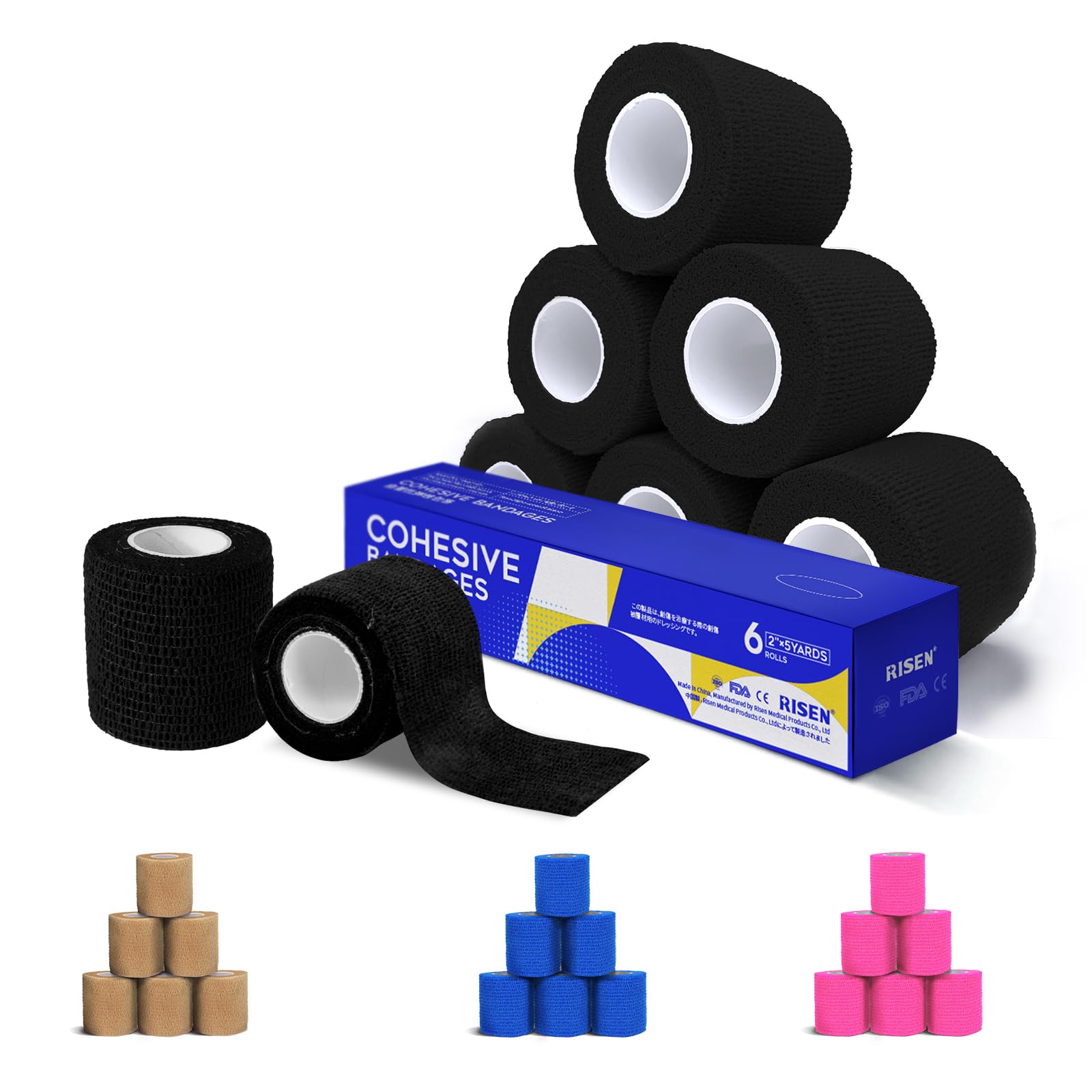 RISEN Cohesive Bandage 2in5yds close-up showing self-adherent wrap for easy application.