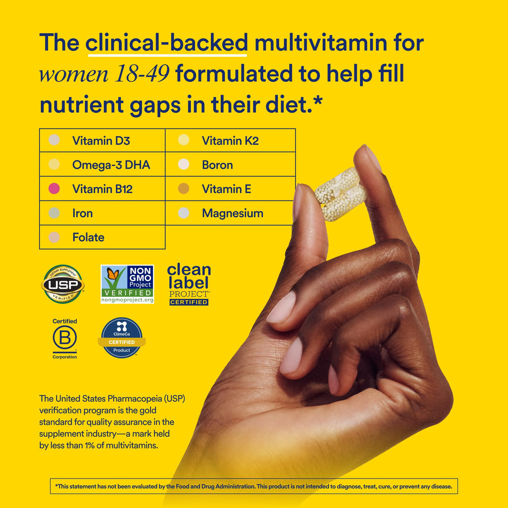 Ritual Multivitamin Women 18+ bottle side view showing clean label and packaging