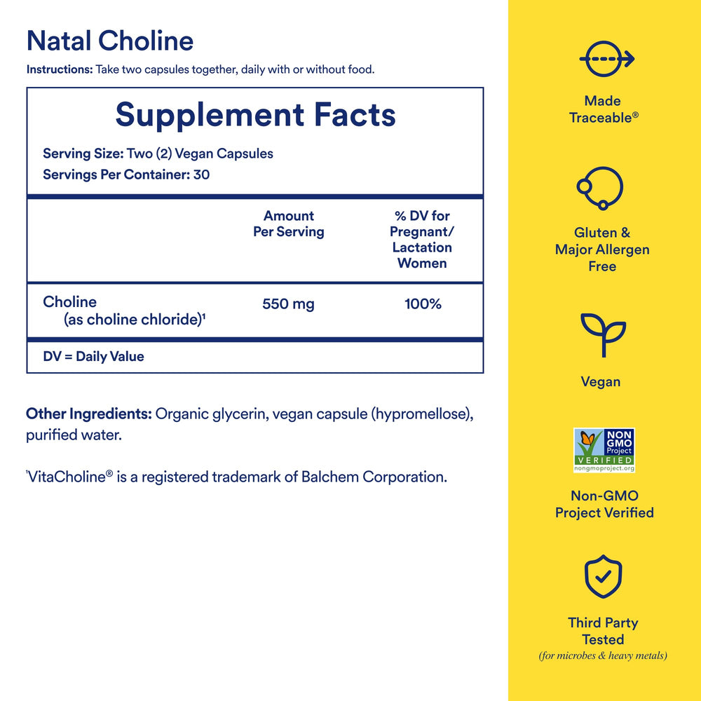 Ritual Natal Choline bottle with label emphasizing vegan, allergen-free formulation
