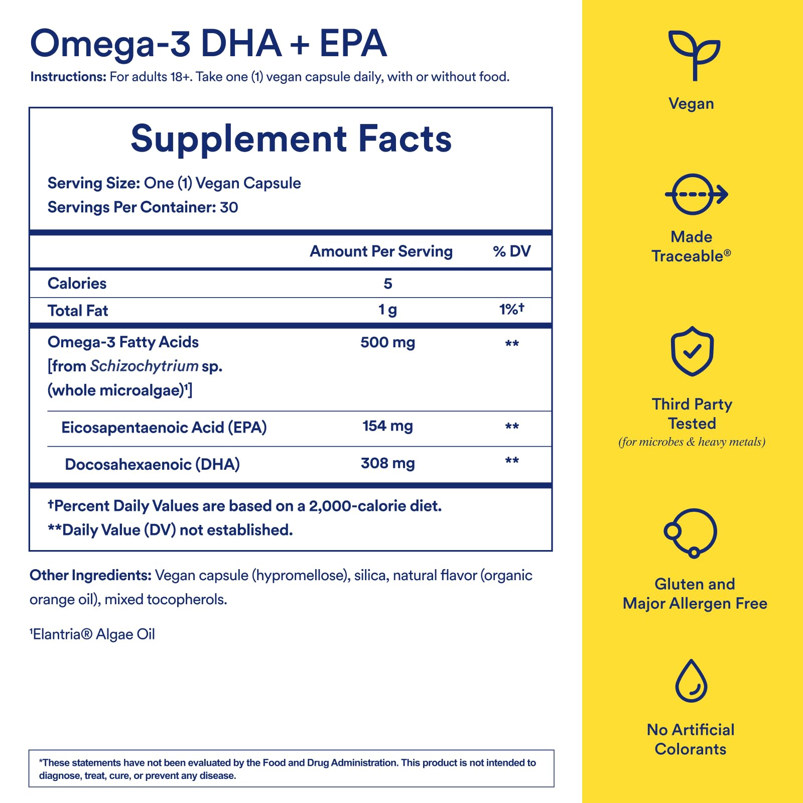 Ritual Omega-3 bottle label highlighting 2:1 DHA EPA ratio.