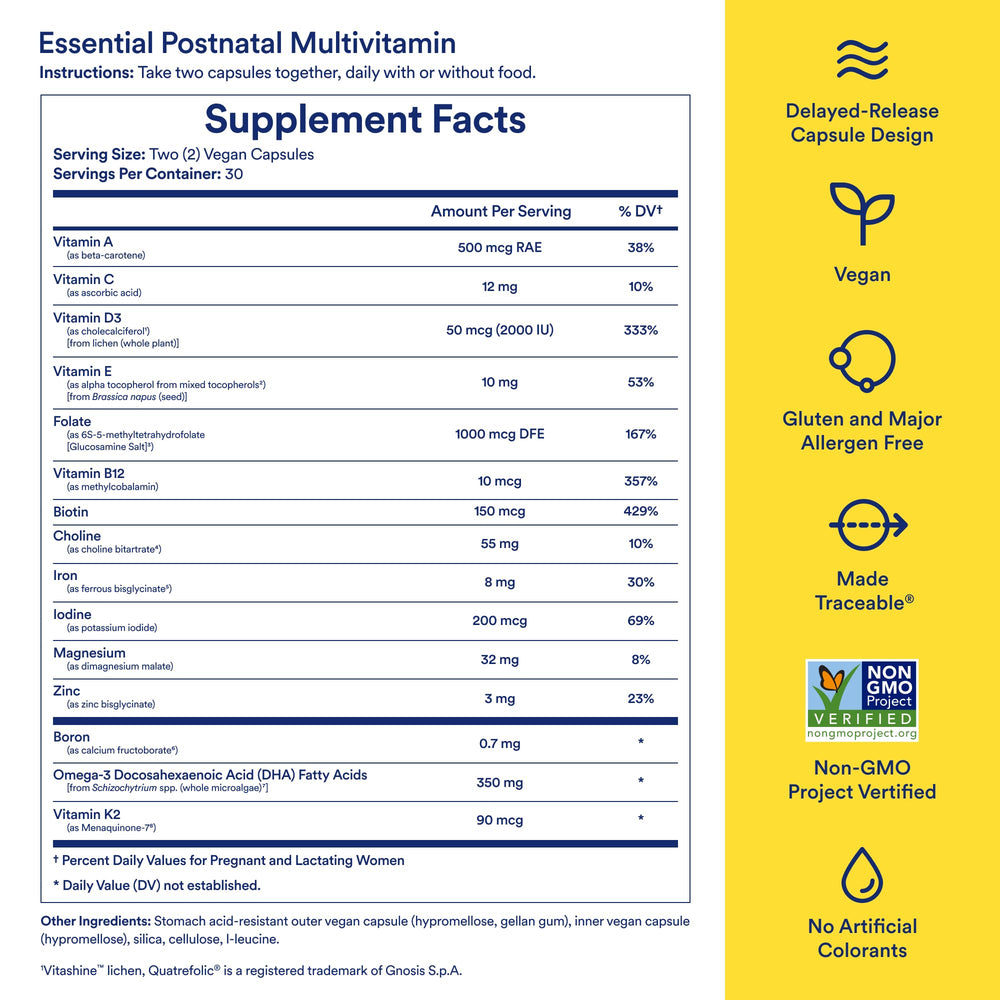 Ritual Postnatal Multivitamin delayed-release capsule optimizes nutrient absorption.