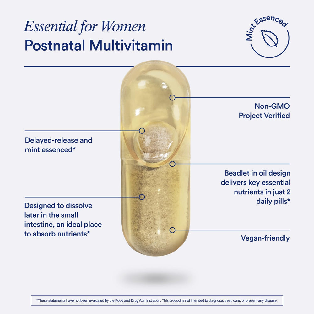 Ritual Postnatal Multivitamin label shows third-party testing for safety.