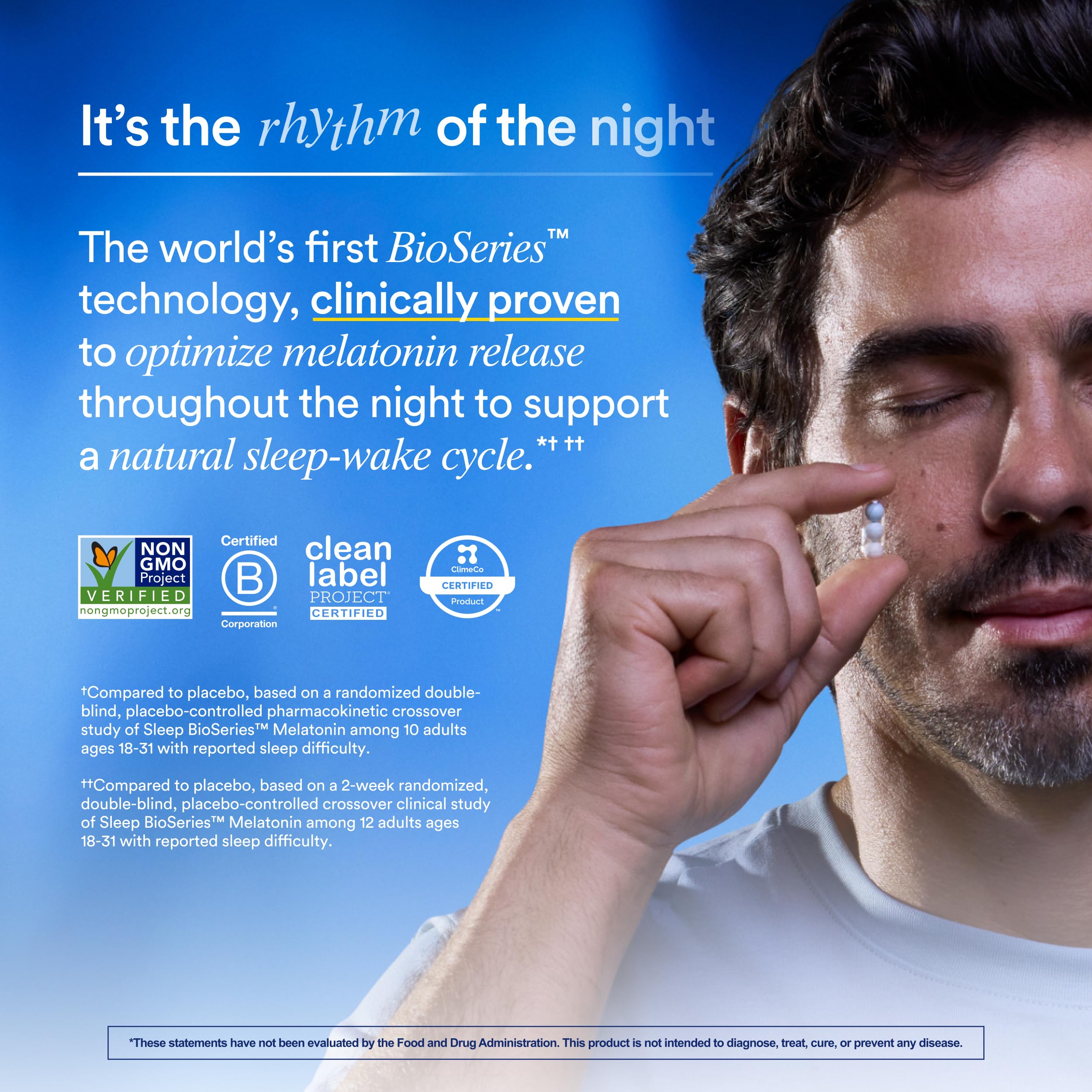 Ritual Sleep Bioseries Melatonin bottle side view highlighting time release design.