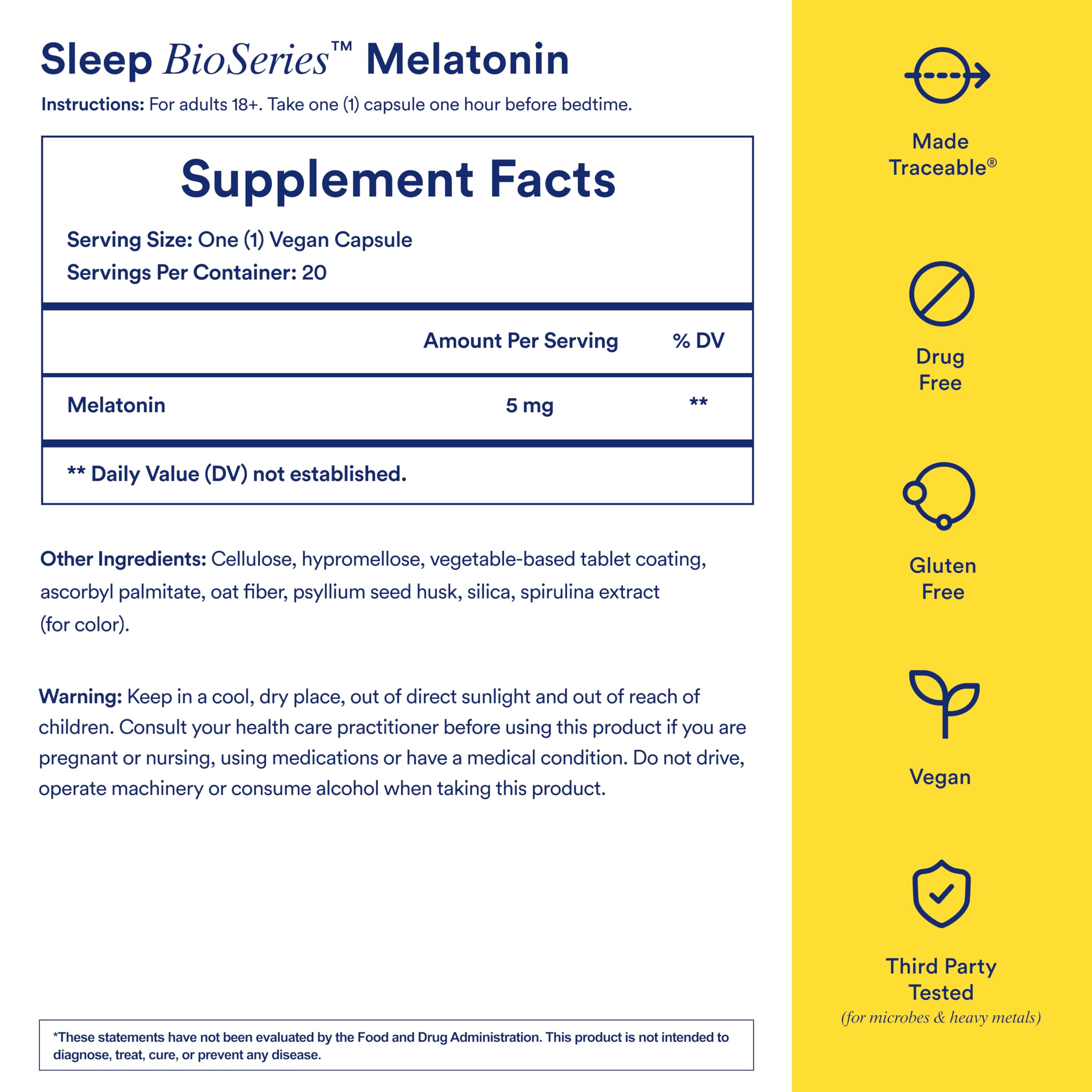 Ritual Sleep Bioseries Melatonin capsules close-up showing vegan, drug-free formula.