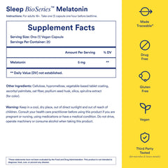 Ritual Sleep Bioseries Melatonin capsules close-up showing vegan, drug-free formula.