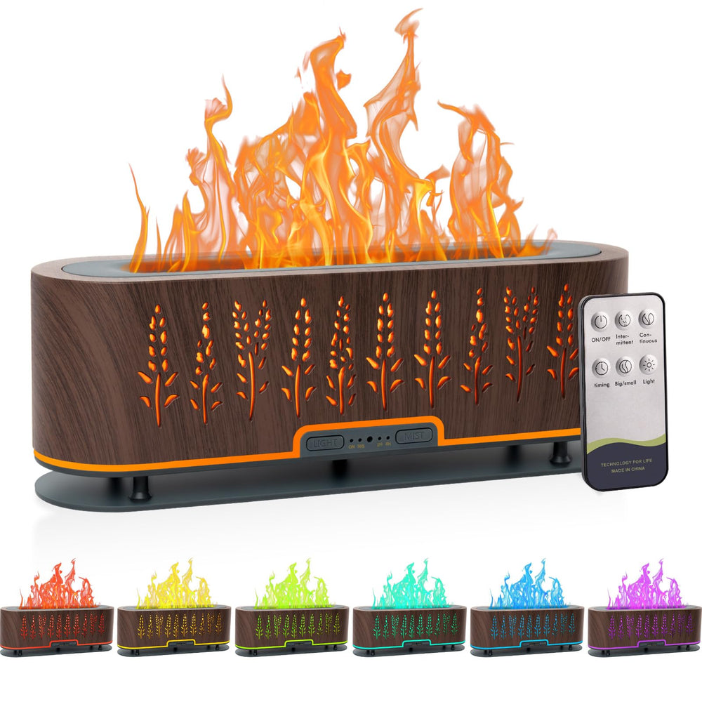 Rivola flame diffuser with warm wheat finish creates cozy home ambiance.