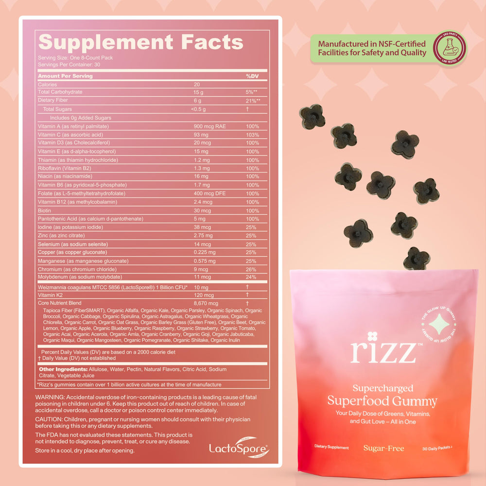 Travel-friendly Rizz Green Gummies pack for convenient daily use.