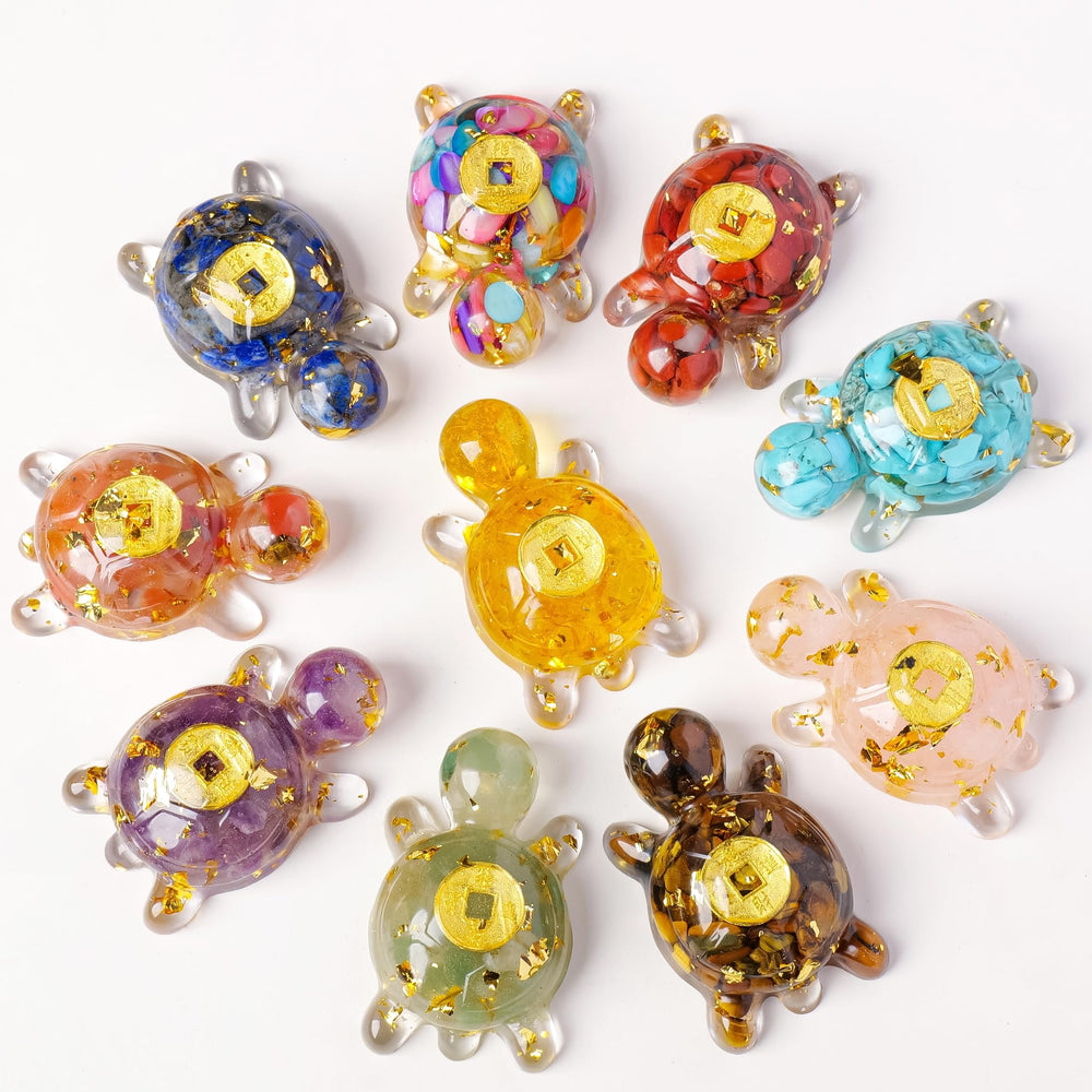 RJINGSHI 10pcs crystal resin fortune turtle set for meditation and desk display