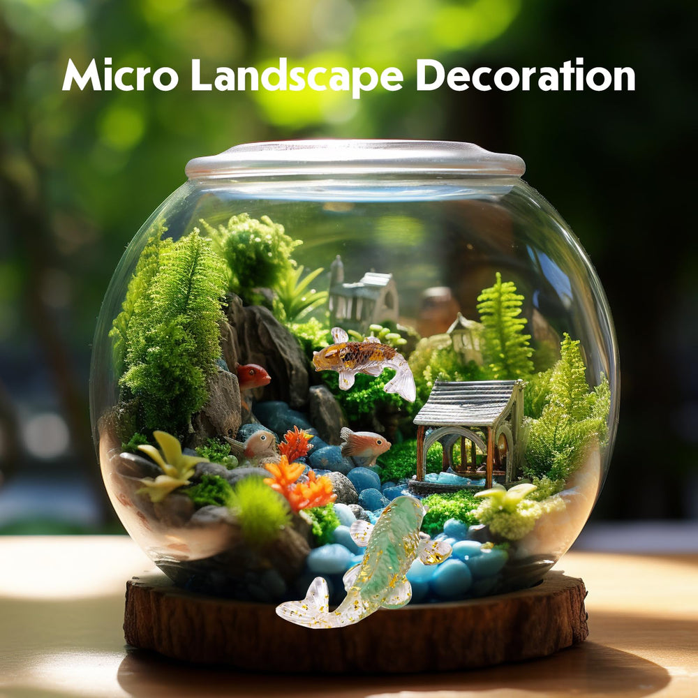 RJINGSHI micro-landscape setup using crystal goldfish statues