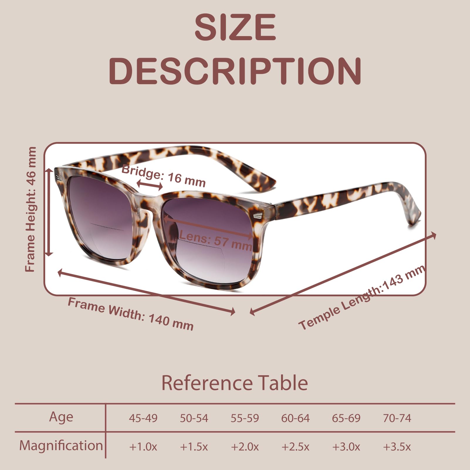 RLOZRN bifocal sunglasses reading area provides 2.5x magnification for close tasks outdoors.