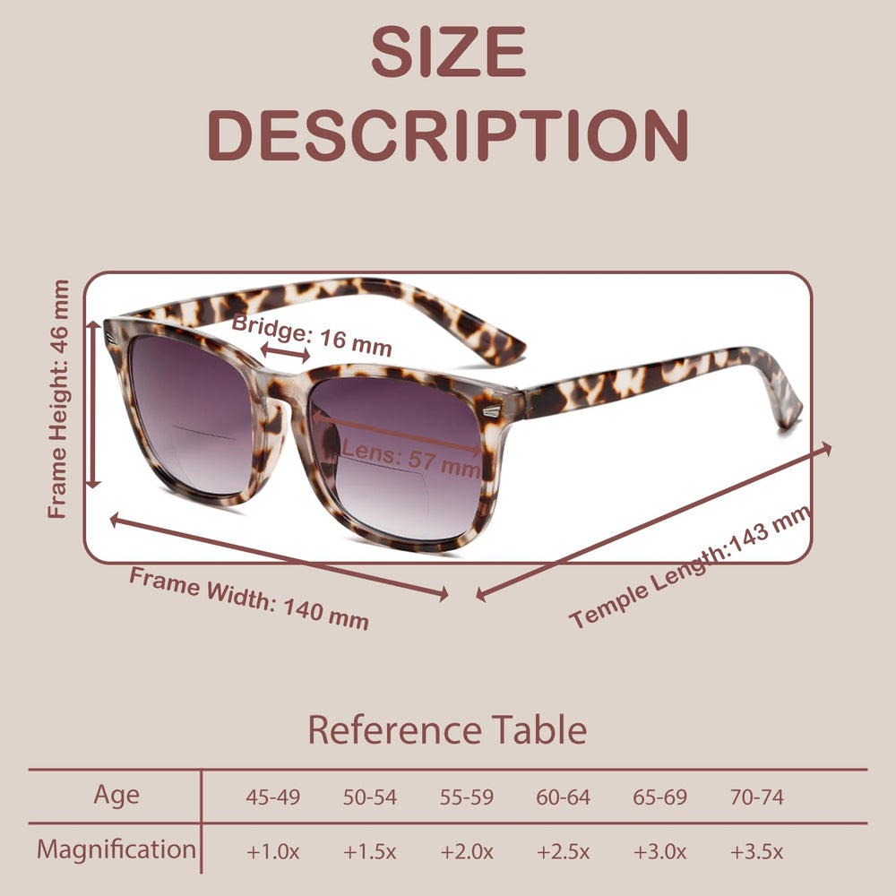 RLOZRN bifocal sunglasses reading area provides 2.5x magnification for close tasks outdoors.