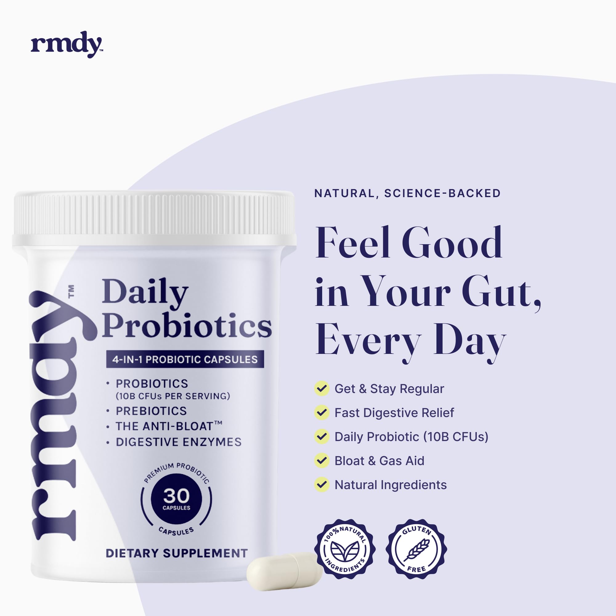 Closeup of Rmdy capsules ready for daily use