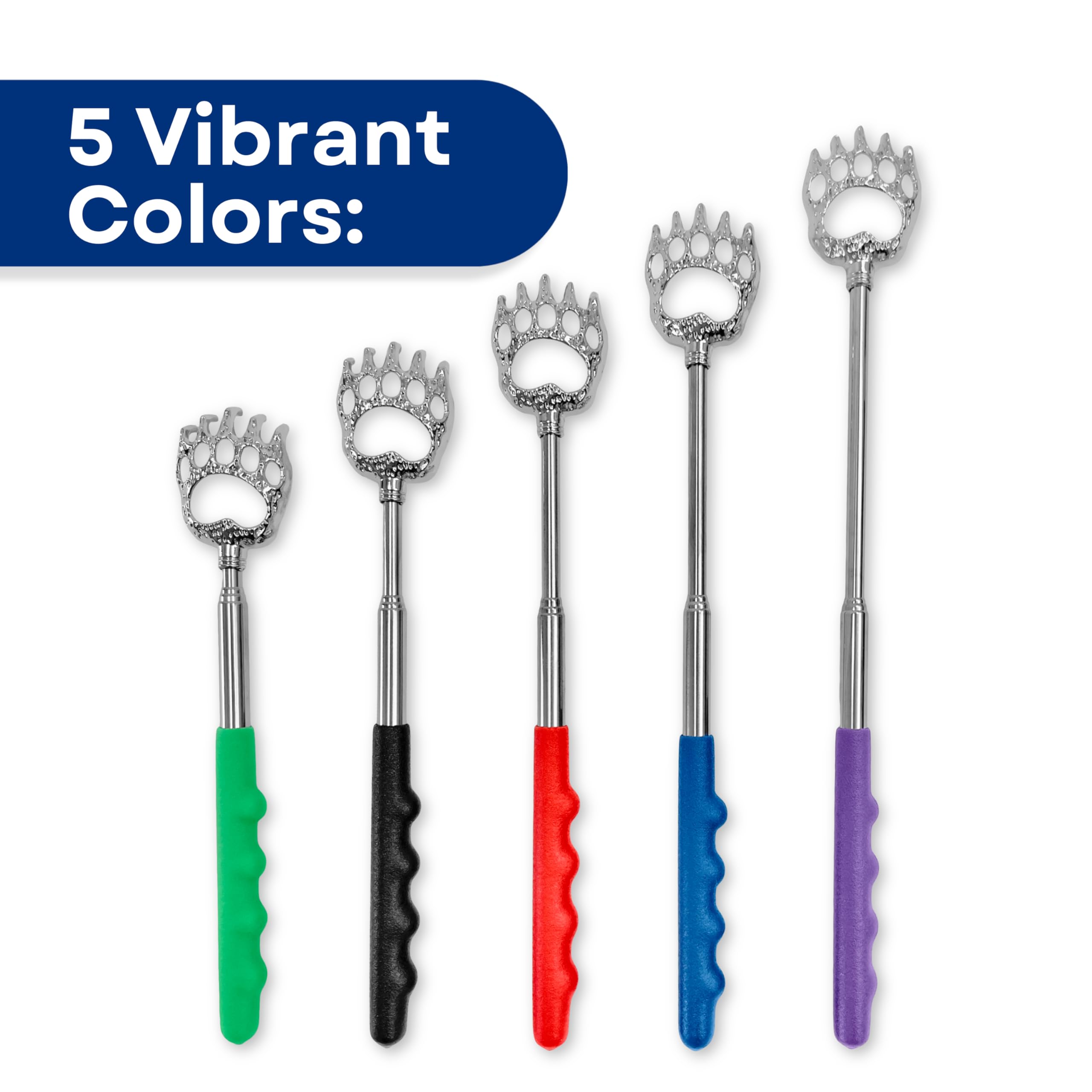 RMS back scratcher extended-handle use shows reach up to 22 inches