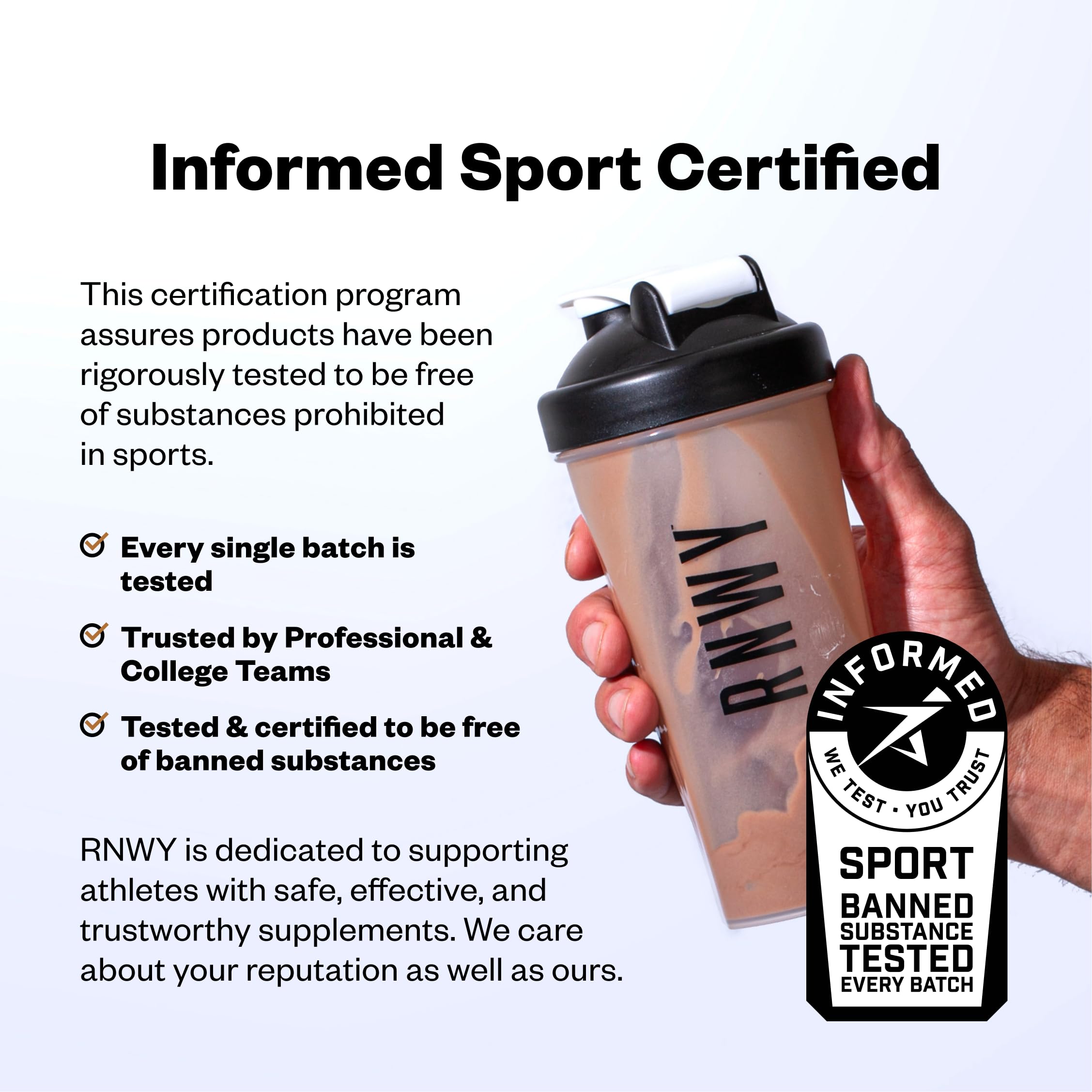 RNWY informed sport certified label signals trusted, clean sports nutrition