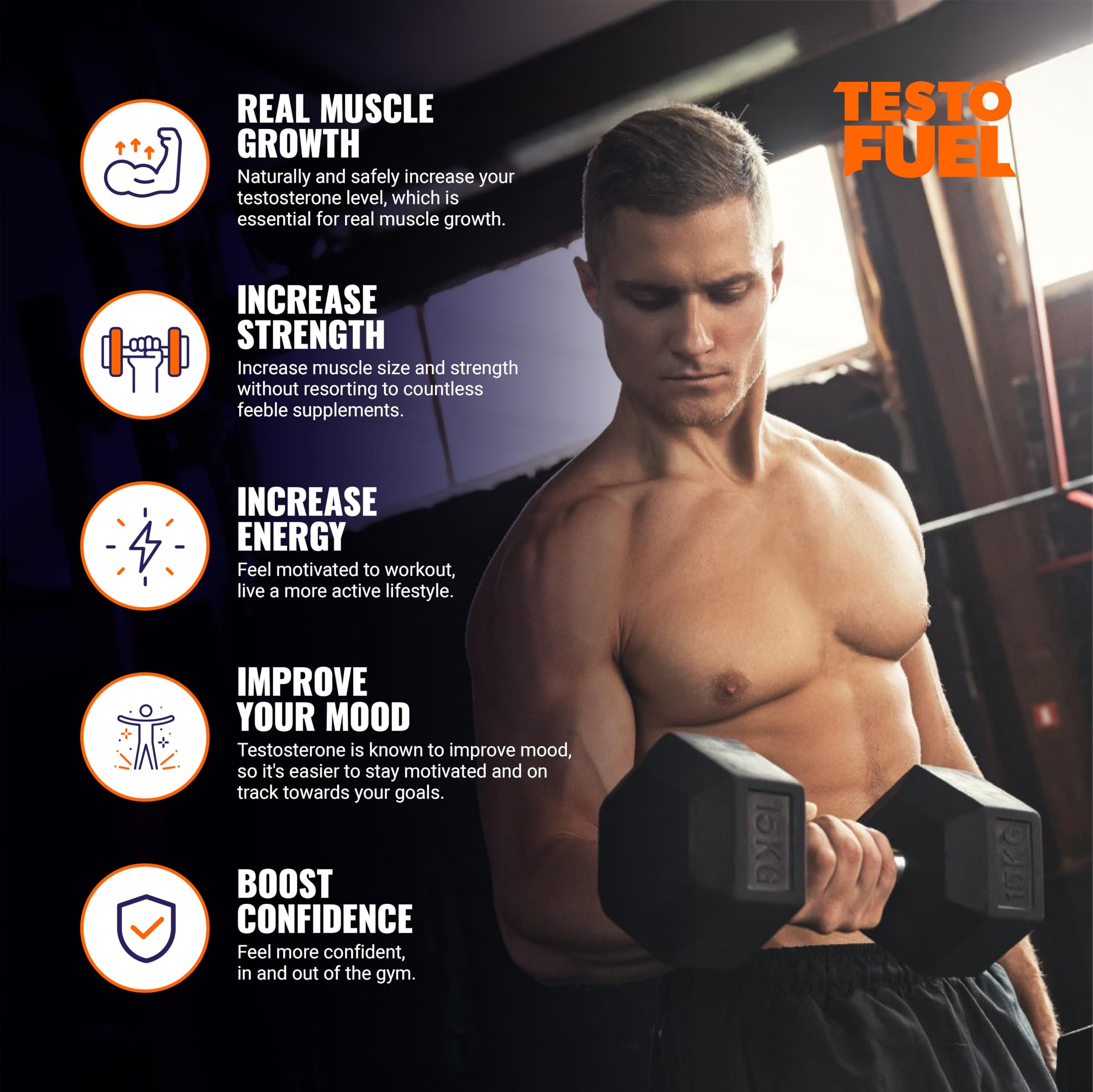 ROAR AMBITION TestoFuel label packaging highlighting normal testosterone maintenance