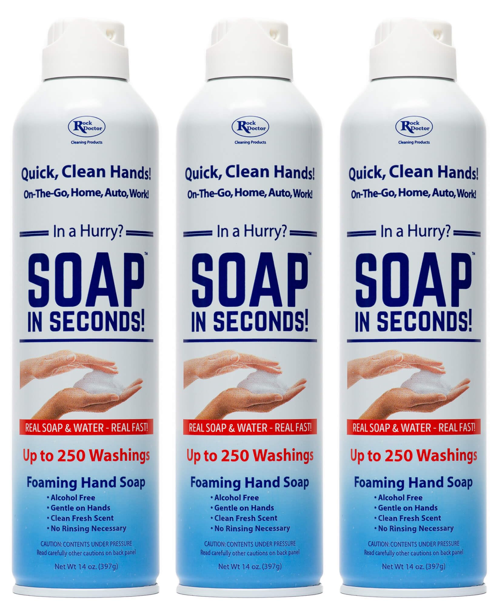 Rock Doctor foaming hand soap spray dispenser for quick, rinse-free cleaning on the go.