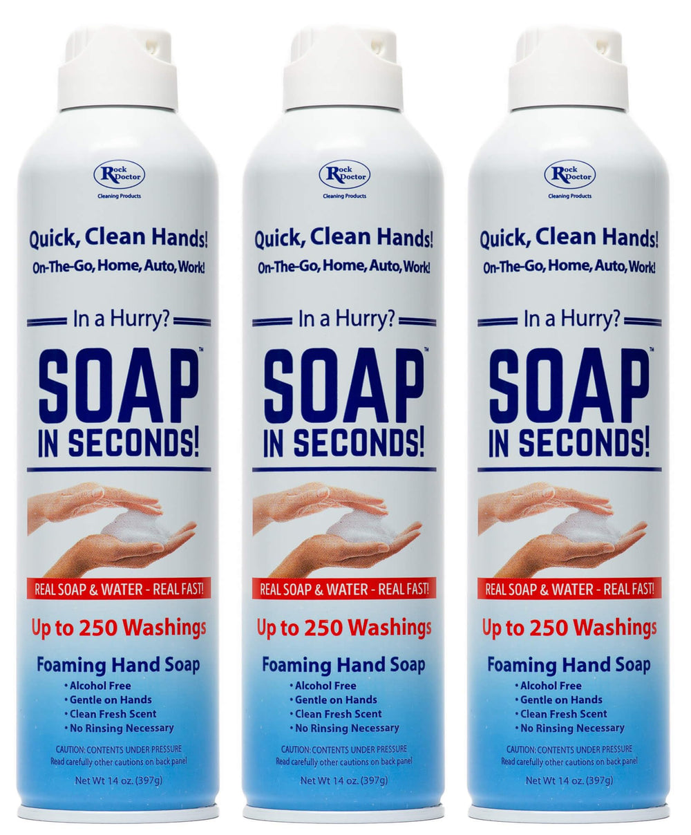 Rock Doctor foaming hand soap spray dispenser for quick, rinse-free cleaning on the go.