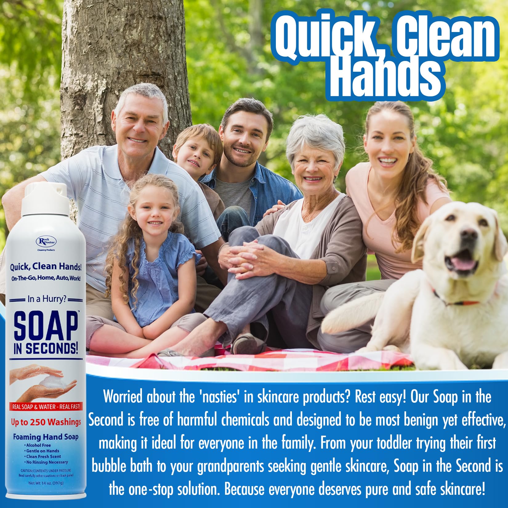 Rock Doctor fresh scent bottle emphasizes pleasant aroma and everyday cleanliness.