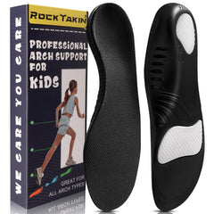 Rock Takin kids arch-support insoles close-up showing firm cushioning for growing feet