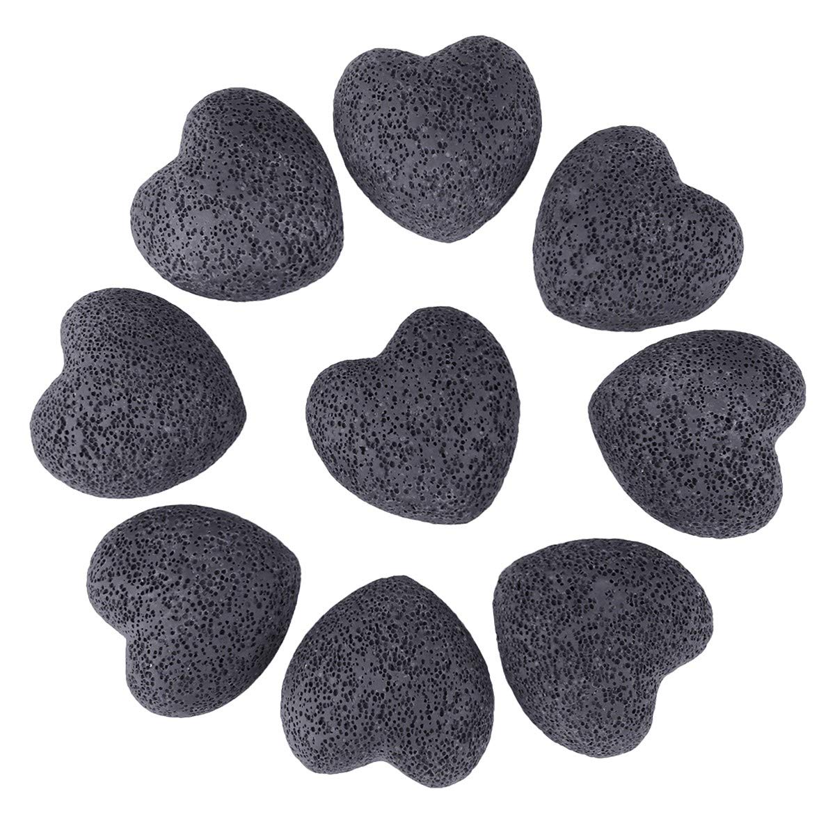 Rockcloud black lava heart stones, a 10-piece set, ideal for on-the-go mindfulness.