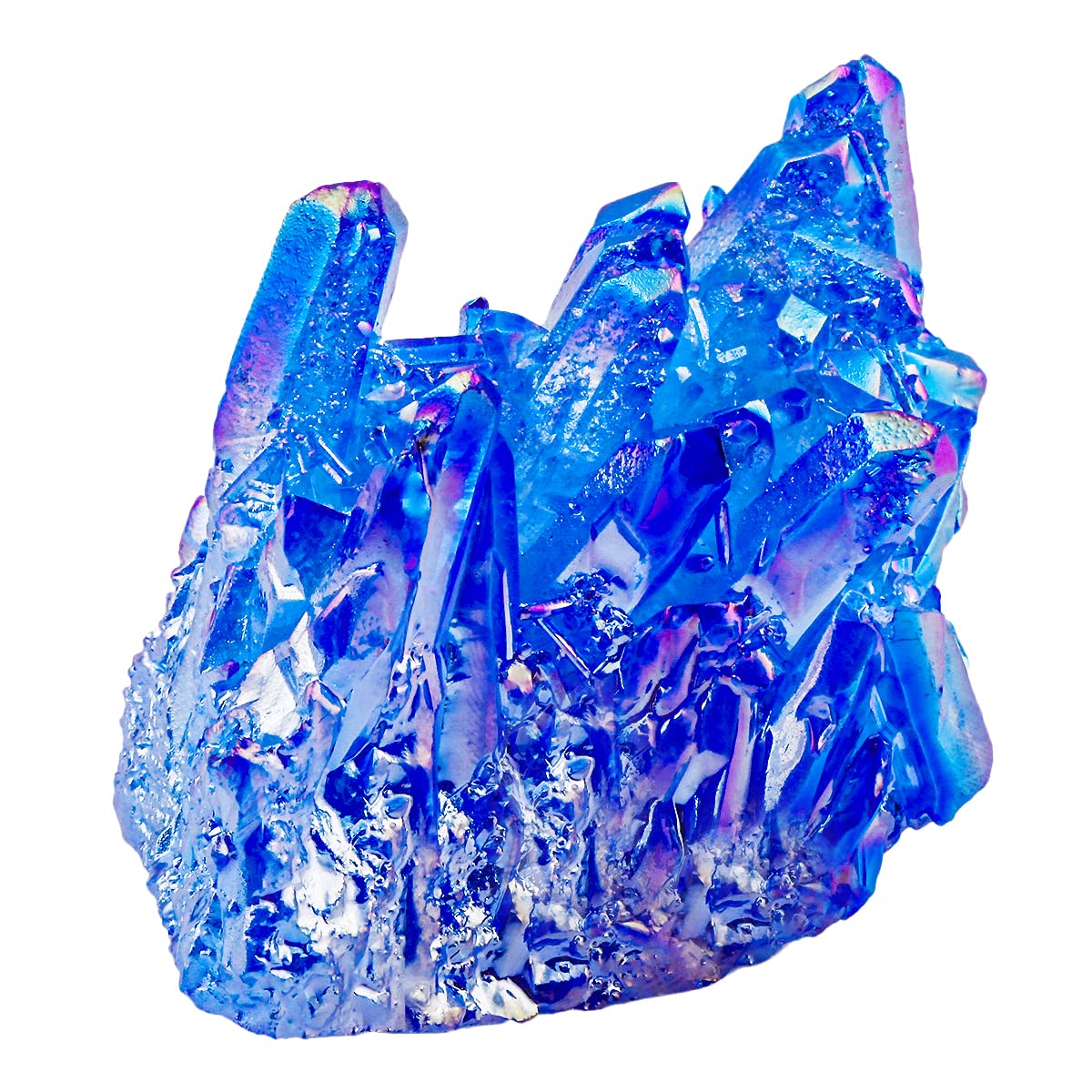Rockcloud blue quartz geode cluster, titanium finish catches light beautifully.