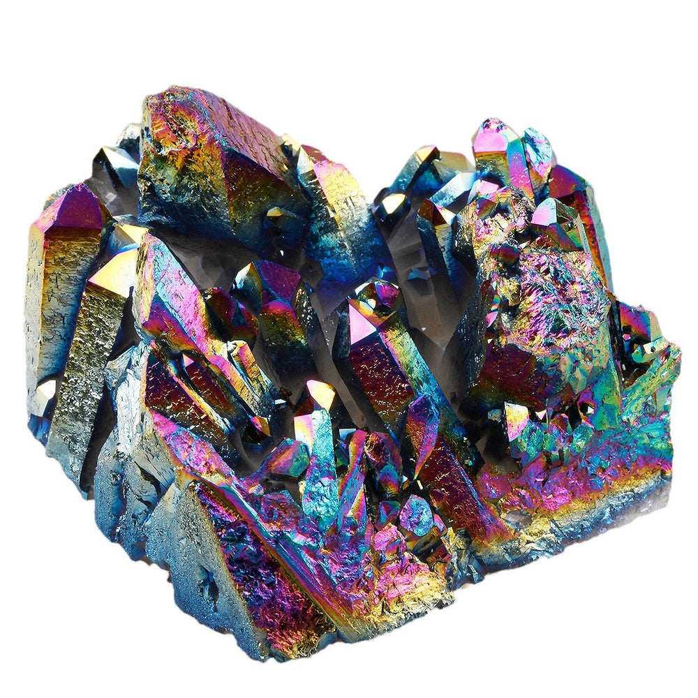Rockcloud titanium coated quartz treasure enhances meditation space