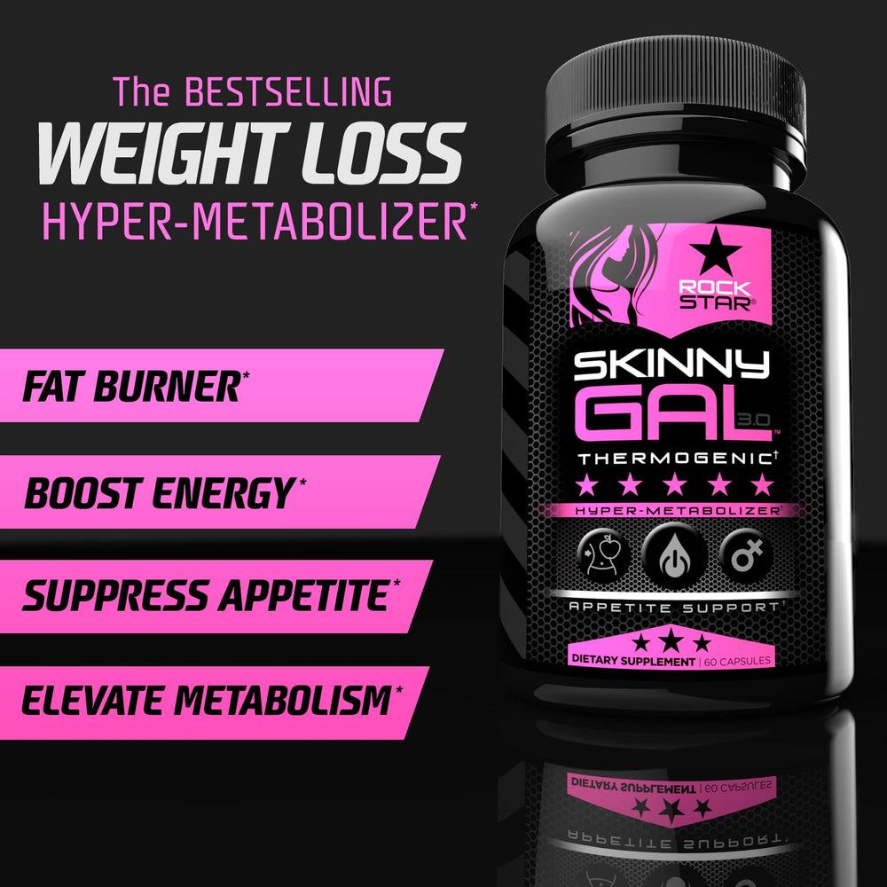 Rockstar Skinny Gal label packaging highlighting keto-friendly and gluten-free features.