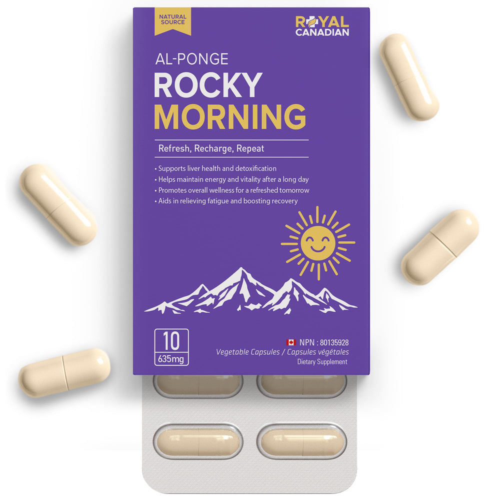 Rocky Morning pre-drinking pills bottle for on-the-go energy and planning ahead