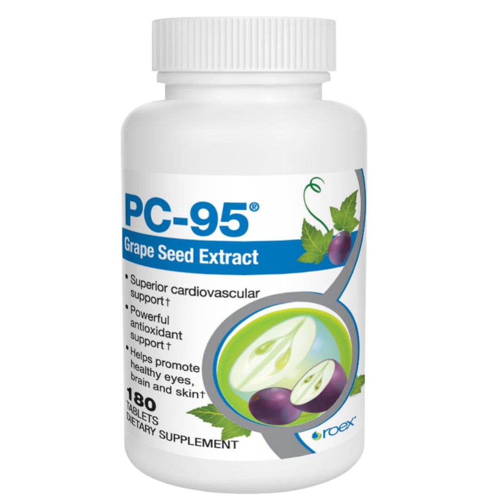 Roex PC-95 grape seed bottle showing antioxidant support for healthy aging