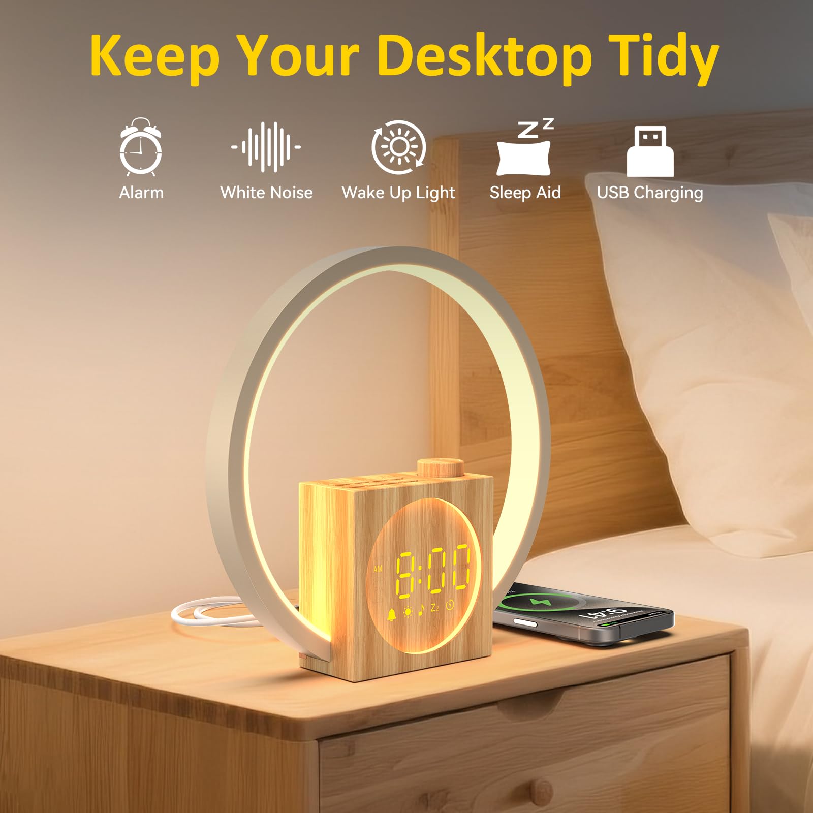 Rohent Sunrise Alarm Clock includes 10 soft wake-up sounds for gentle mornings