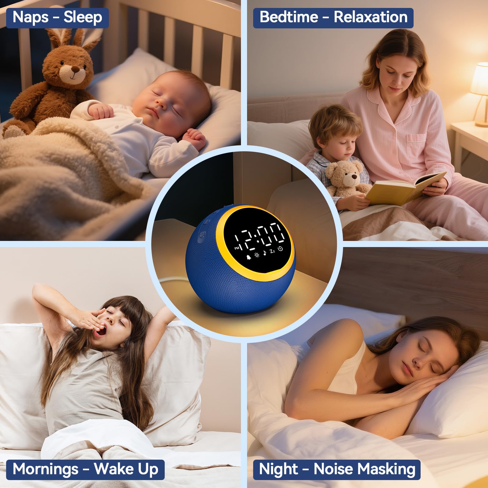 Rohent white noise clock compact bedside setup