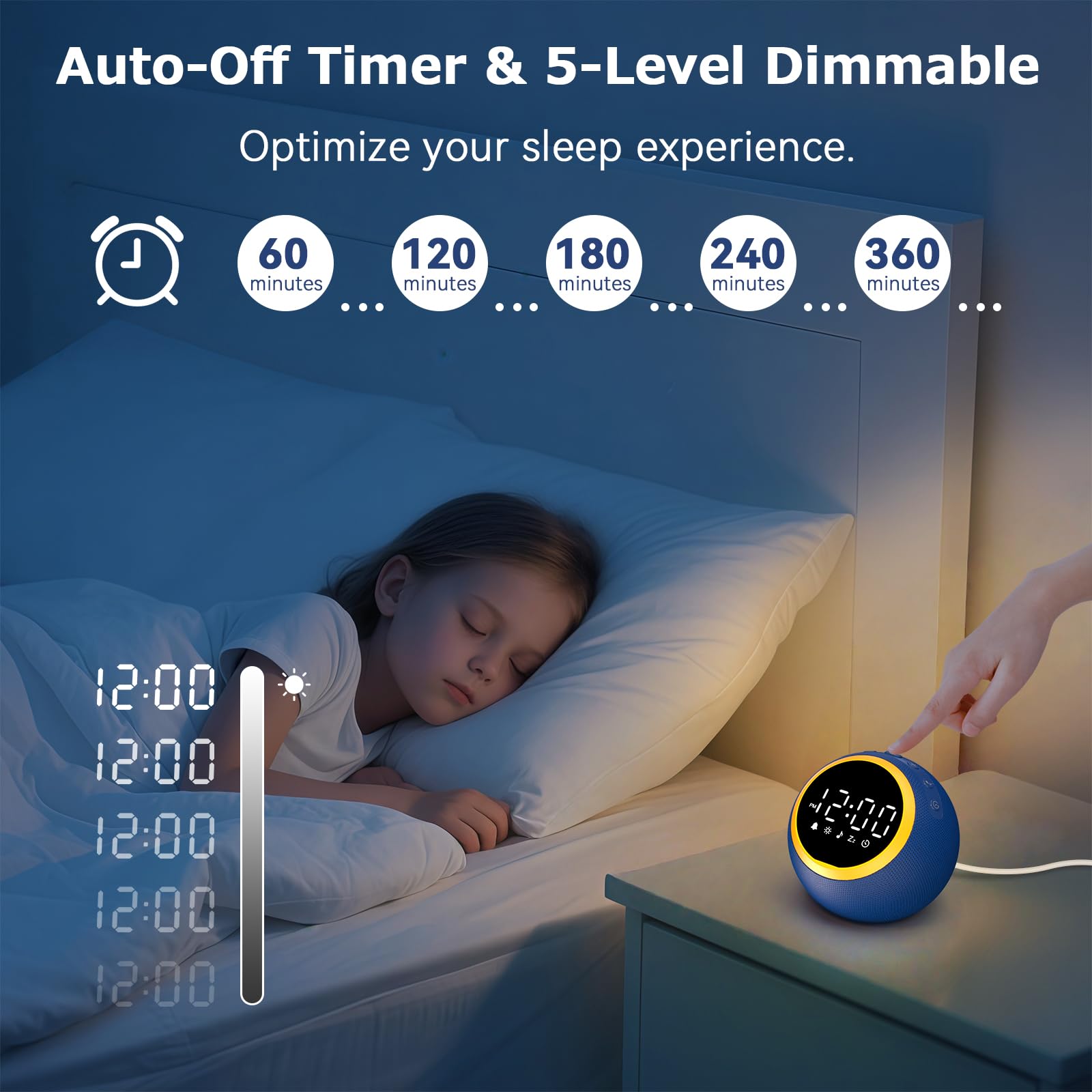 Rohent white noise clock nightlight intensity settings