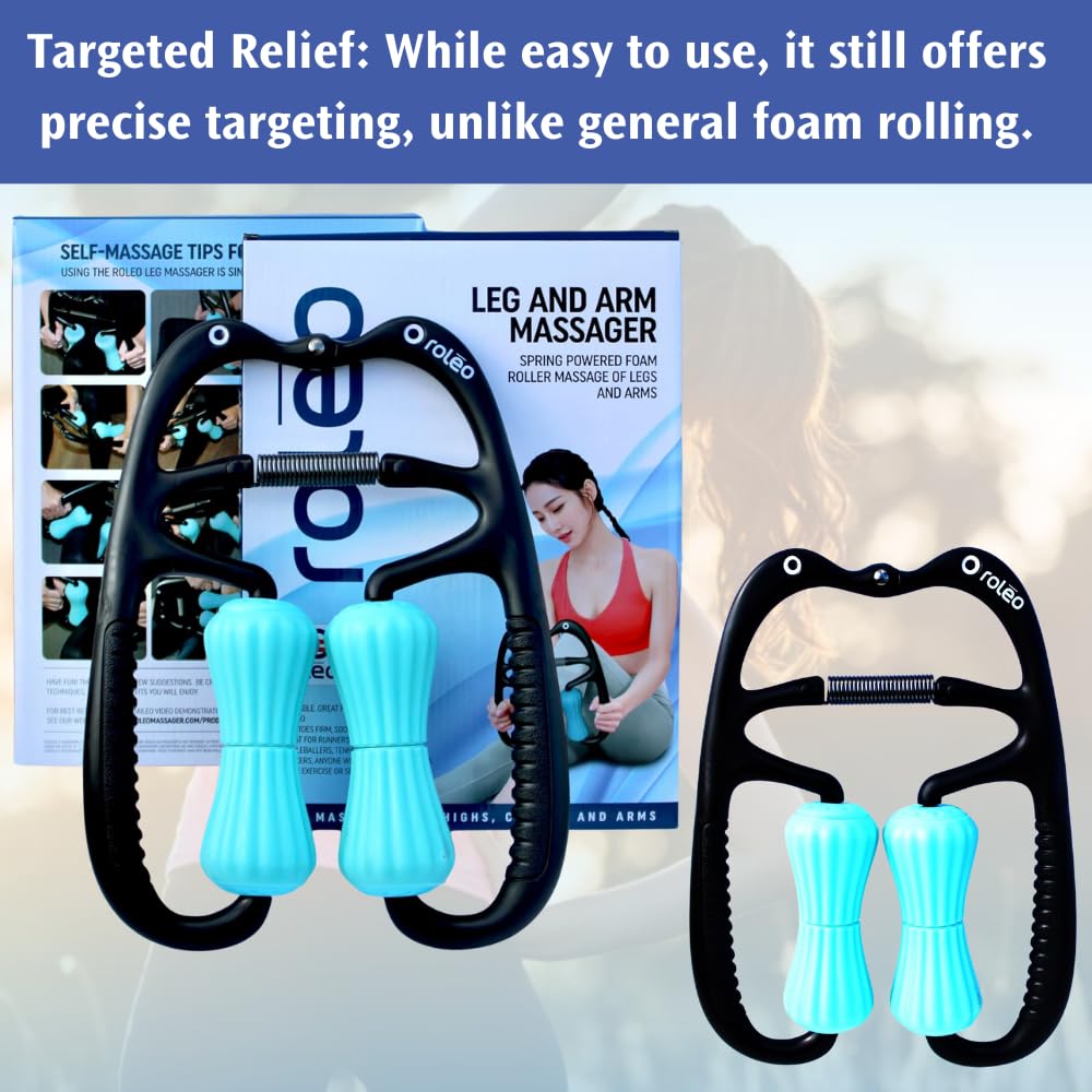 Roleo Leg Massager portable design for home gym or office use.