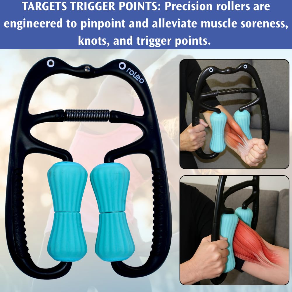 Roleo Leg Massager thigh focus for quad and hamstring warmups.