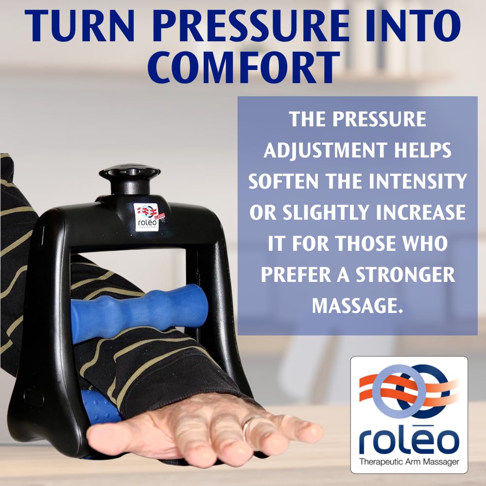 User applying Roleo with slow movements to target trigger points.