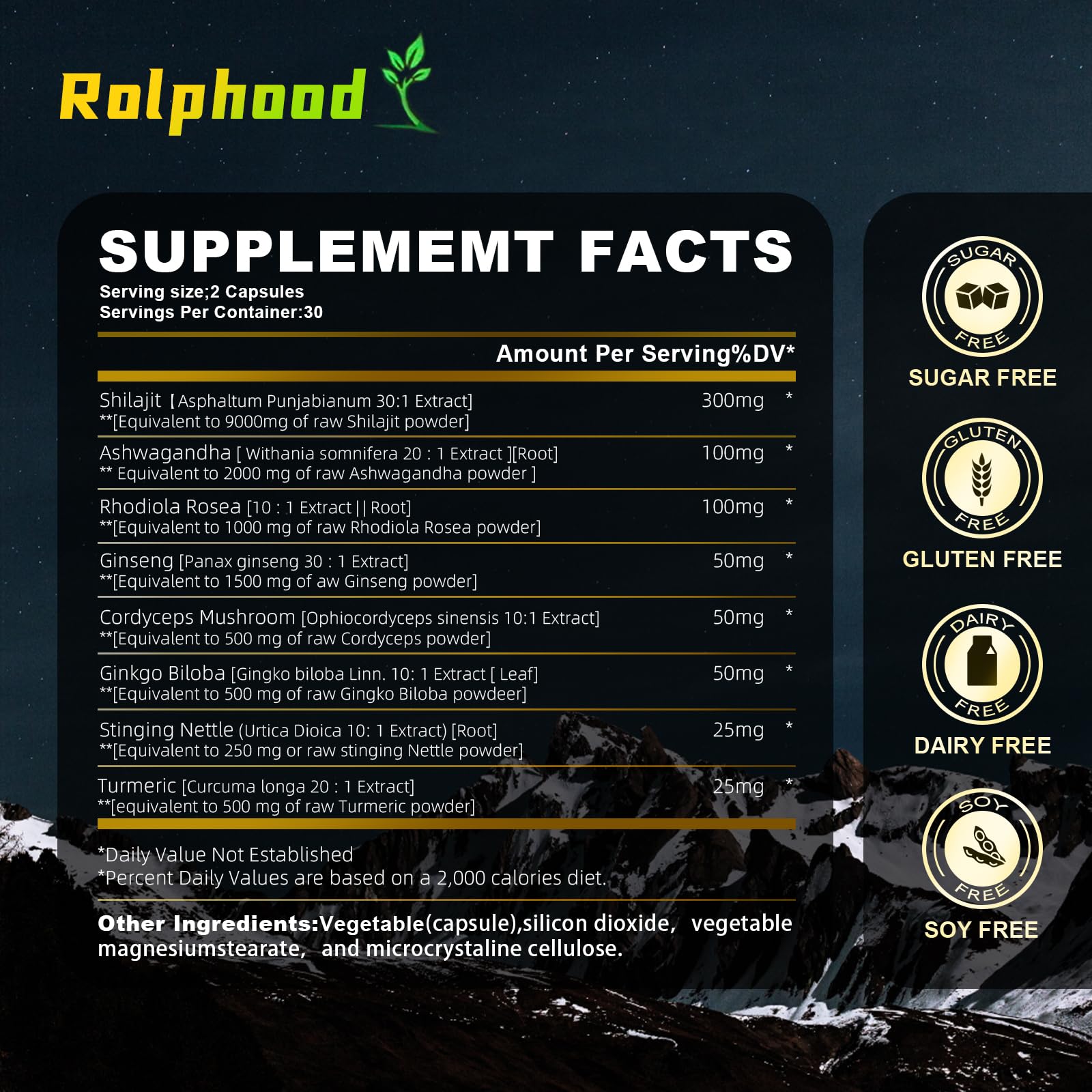Rolphood Shilajit capsules closeup highlights convenient supplement form