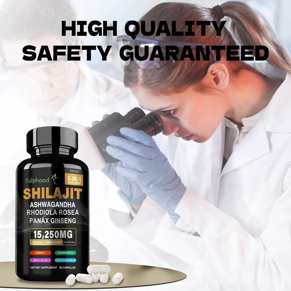 Rolphood Shilajit supplement facts illustrate 60-cap bottle