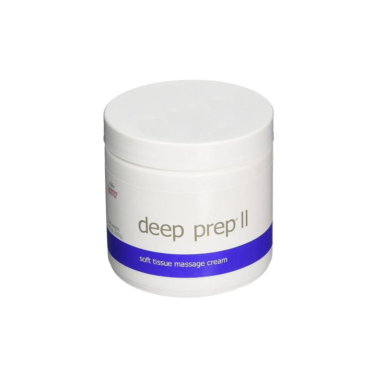 Rolyan Deep Prep II Cream jar close-up showing long-lasting glide for professional massage