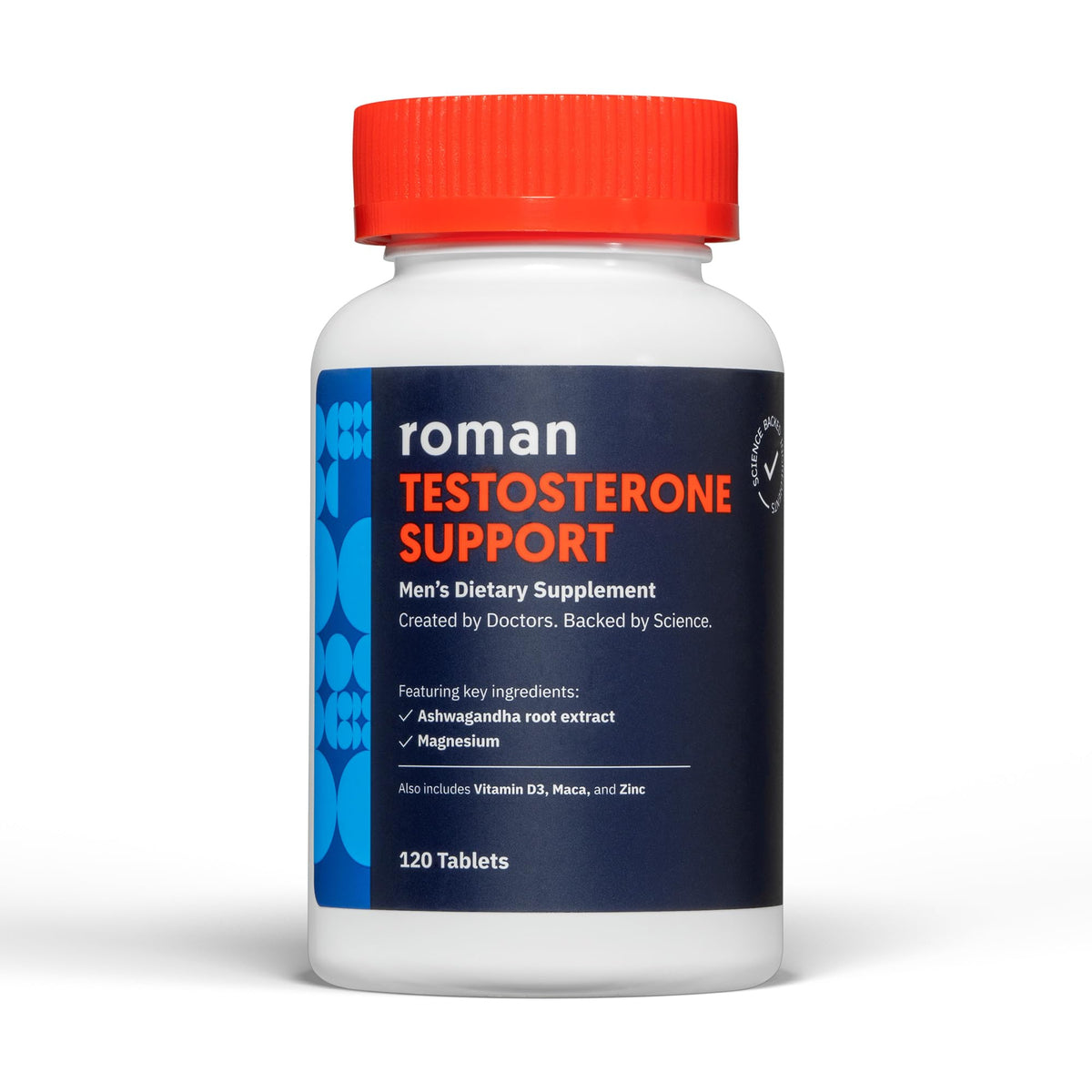 ROMAN Ro Testosterone Support bottle on shelf supports daily vitality