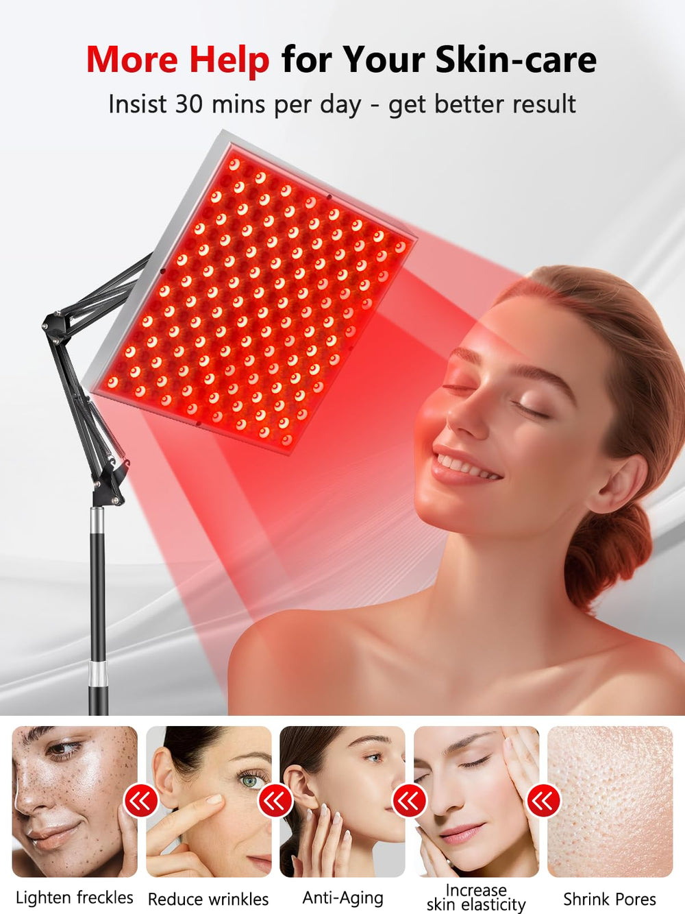 ROMISA 225-led array close-up highlighting powerful red and near-infrared light for home use
