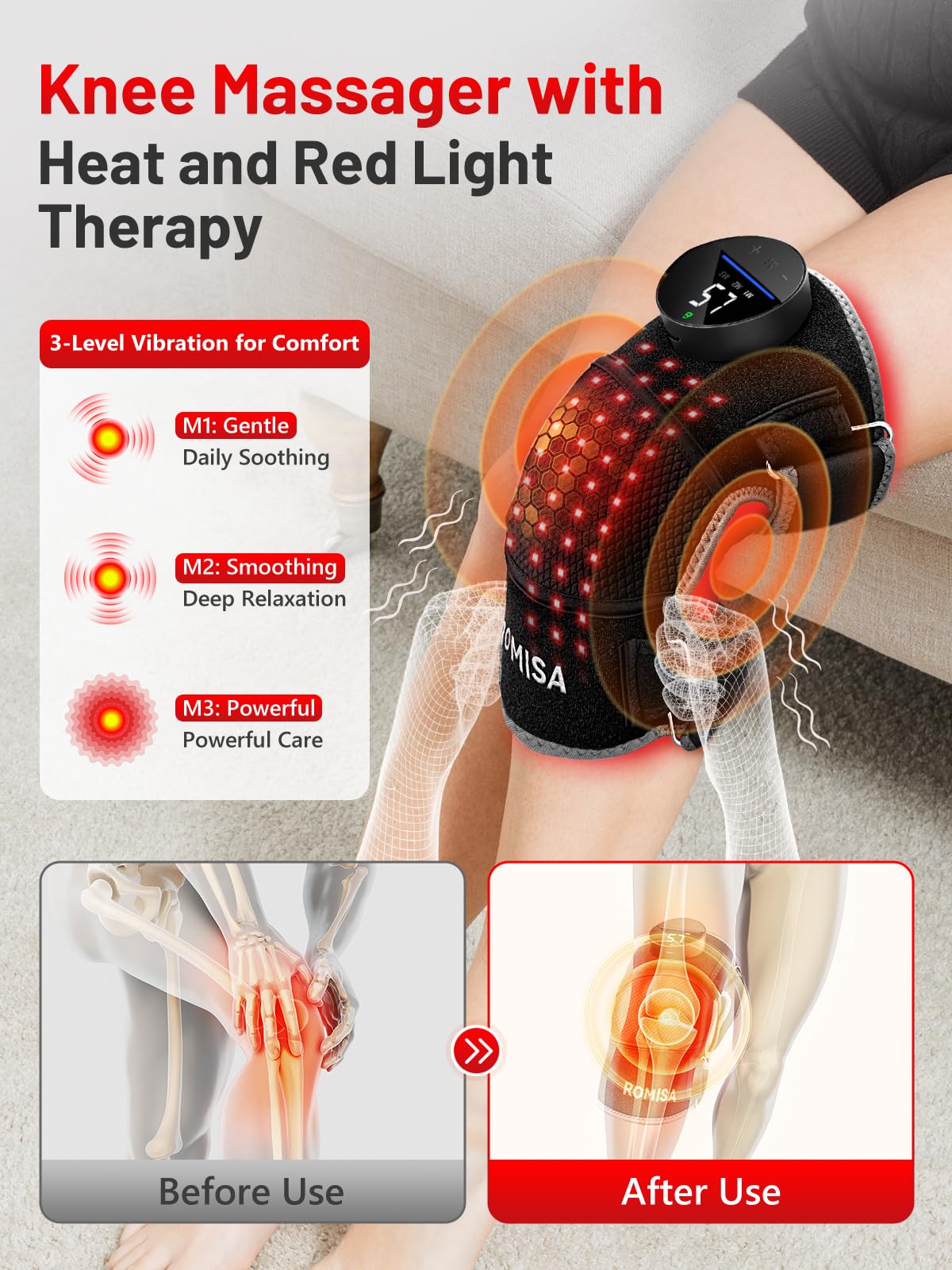 ROMISA knee brace used on knee, elbow, and shoulder for versatile at home therapy