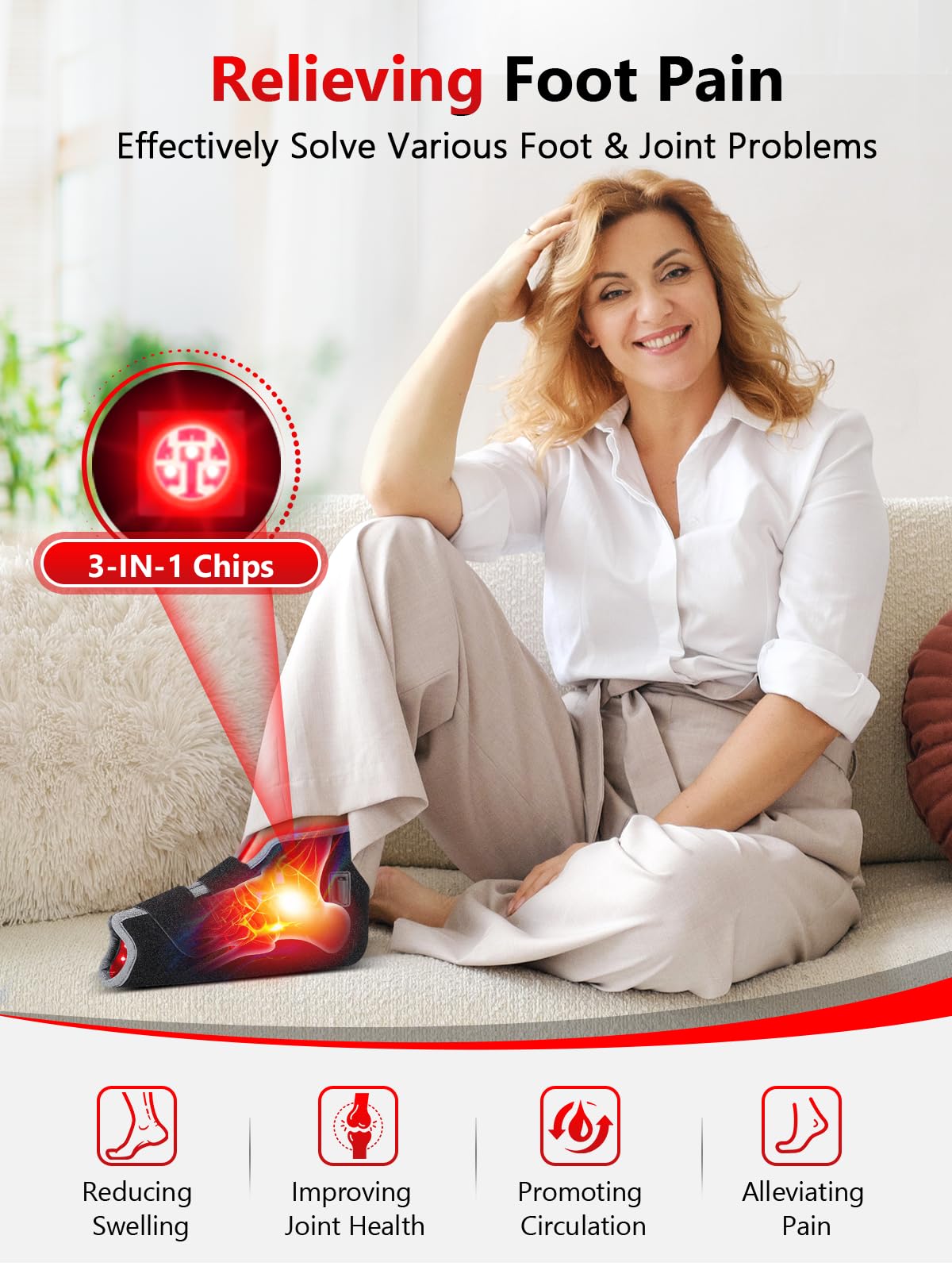 ROMISA foot wrap displays 660nm output on surface-level red light for ankle comfort.