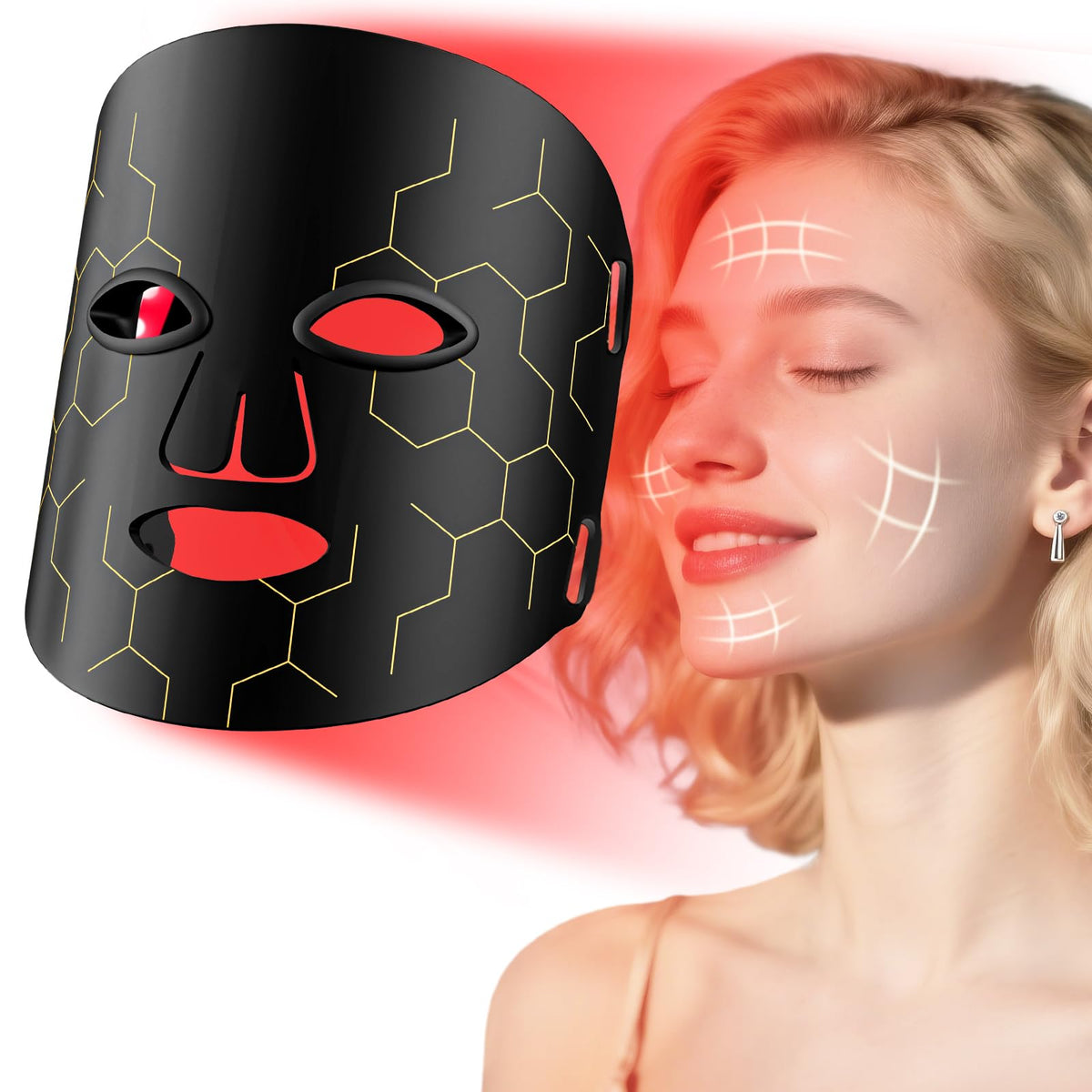 ROMISA red light therapy mask front view for eight-mode skin care sessions
