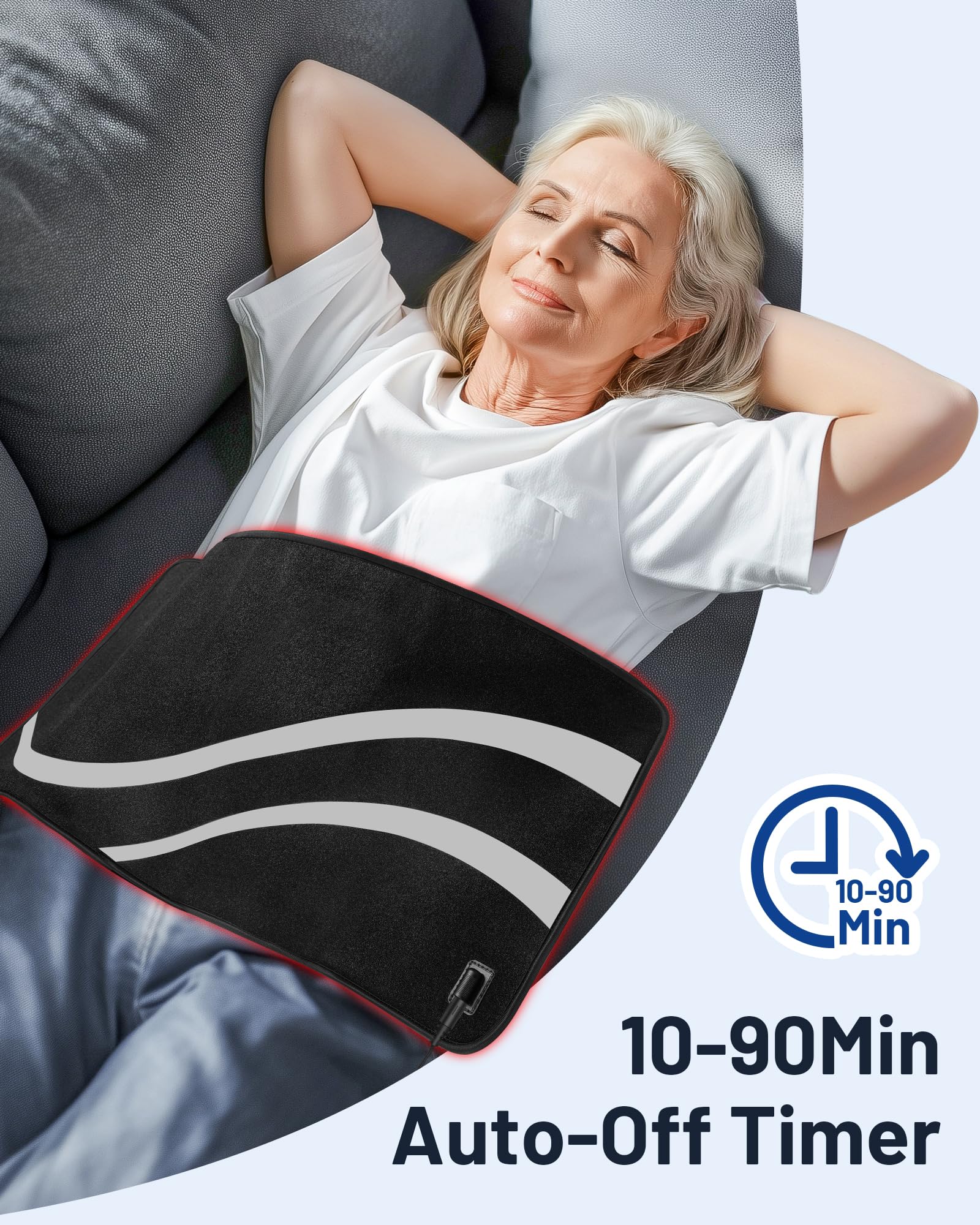 ROMISA Therapy Pad lying-down use emphasizes hands-free relaxation.