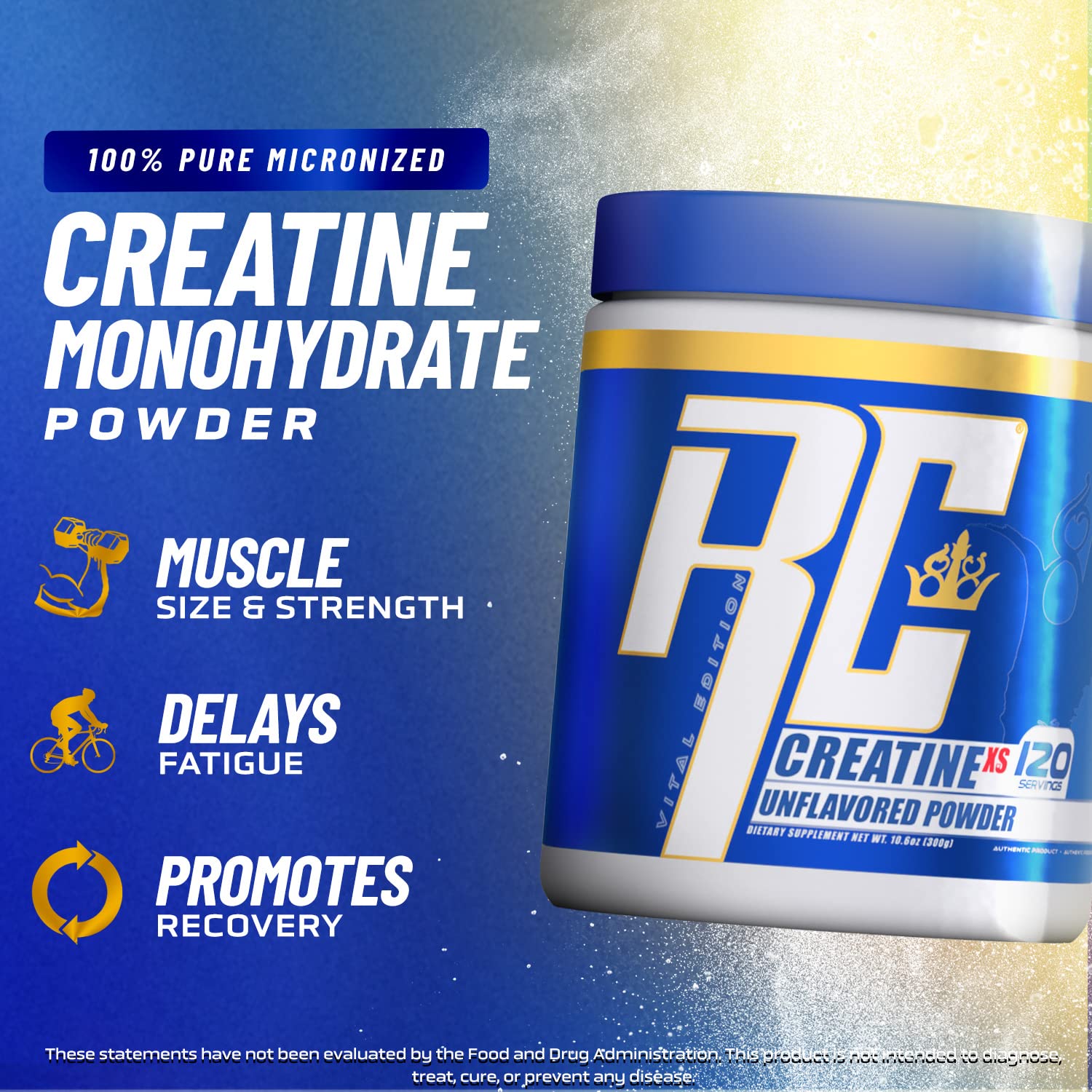Ronnie Coleman Creatine-XS scoop highlights precise 5 g dosing.